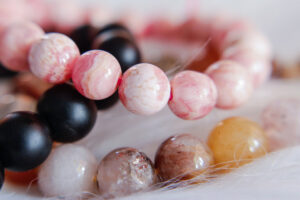 Jewelry with natural synthetic stone bracelet. Beautiful semiprecious stone beads